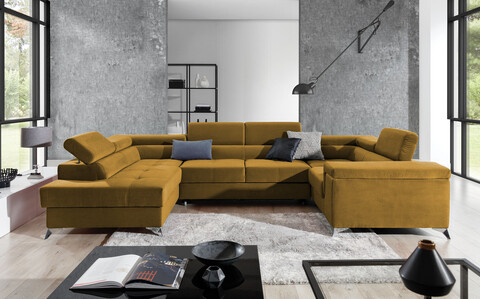 Coltar extensibil stanga 6 locuri ELTAP, Th-66, Thiago, 342x208x88 cm, lemn/poliester, mustar