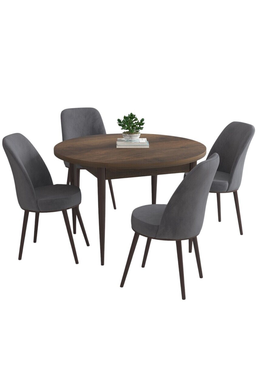 Set masa si scaune (5 piese), Hanah Home, Kea, Model baroc din lemn / Antracit — imaginea 2