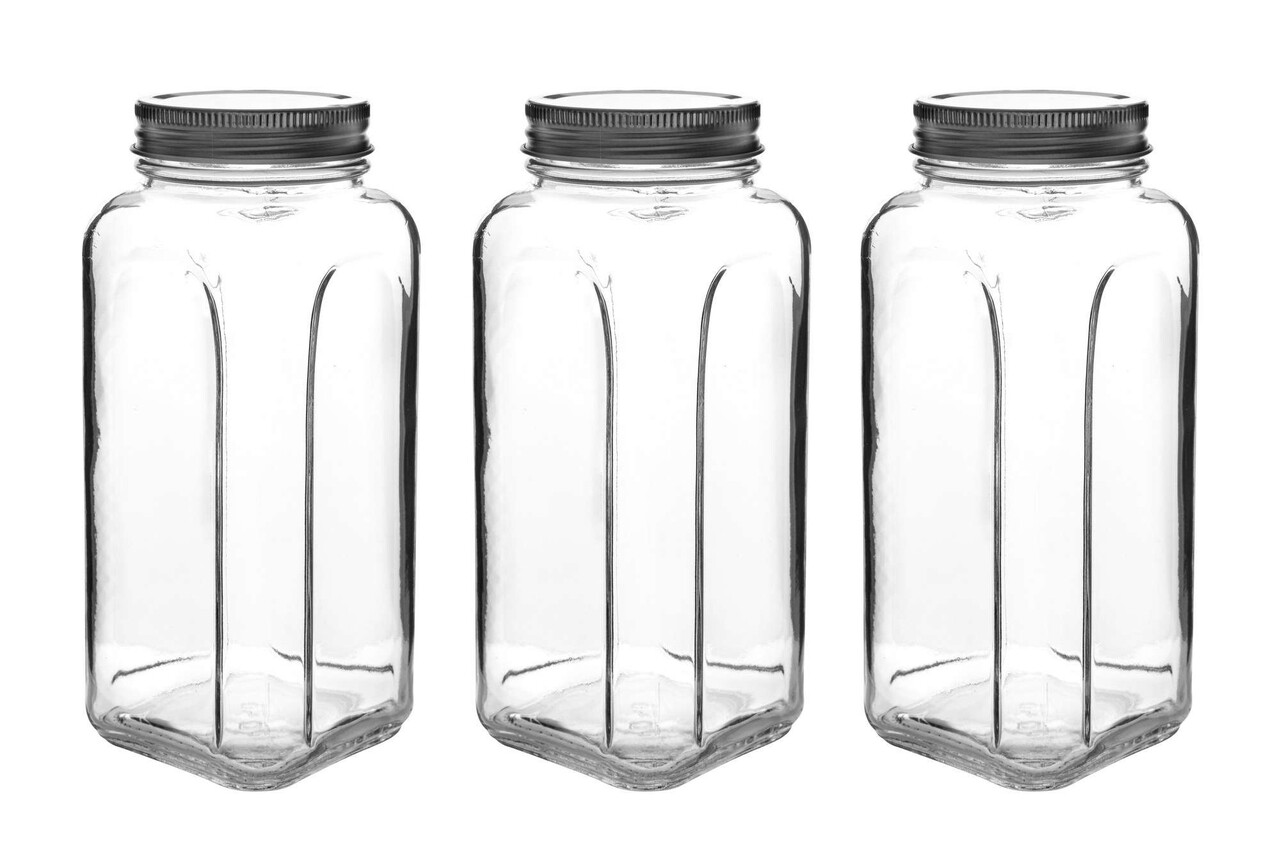 Set recipiente cu capac, Hermia, 238PLN1306, Dimensiune: 8,5 x 8,5 x 20 cm / 980 ml (3 bucăți), Argintiu - imagine 2
