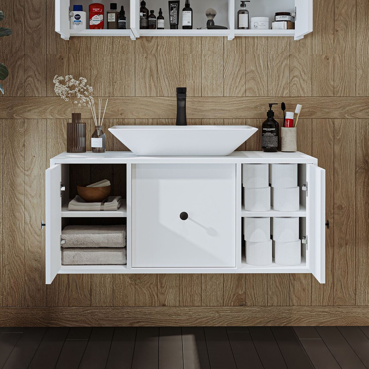 Dulap de baie cu chiuvetă, Hanah Home, 2538, MDF, Alb — imaginea 4