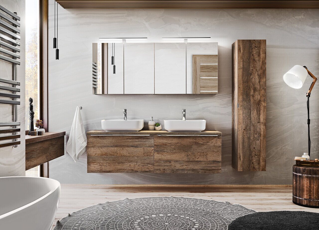 Cabinet cu oglinda si 2 usi, Santa Fe Oak, Comad, 80x17x65 cm, PAL laminat, stejar santa fe vintage — imaginea 3