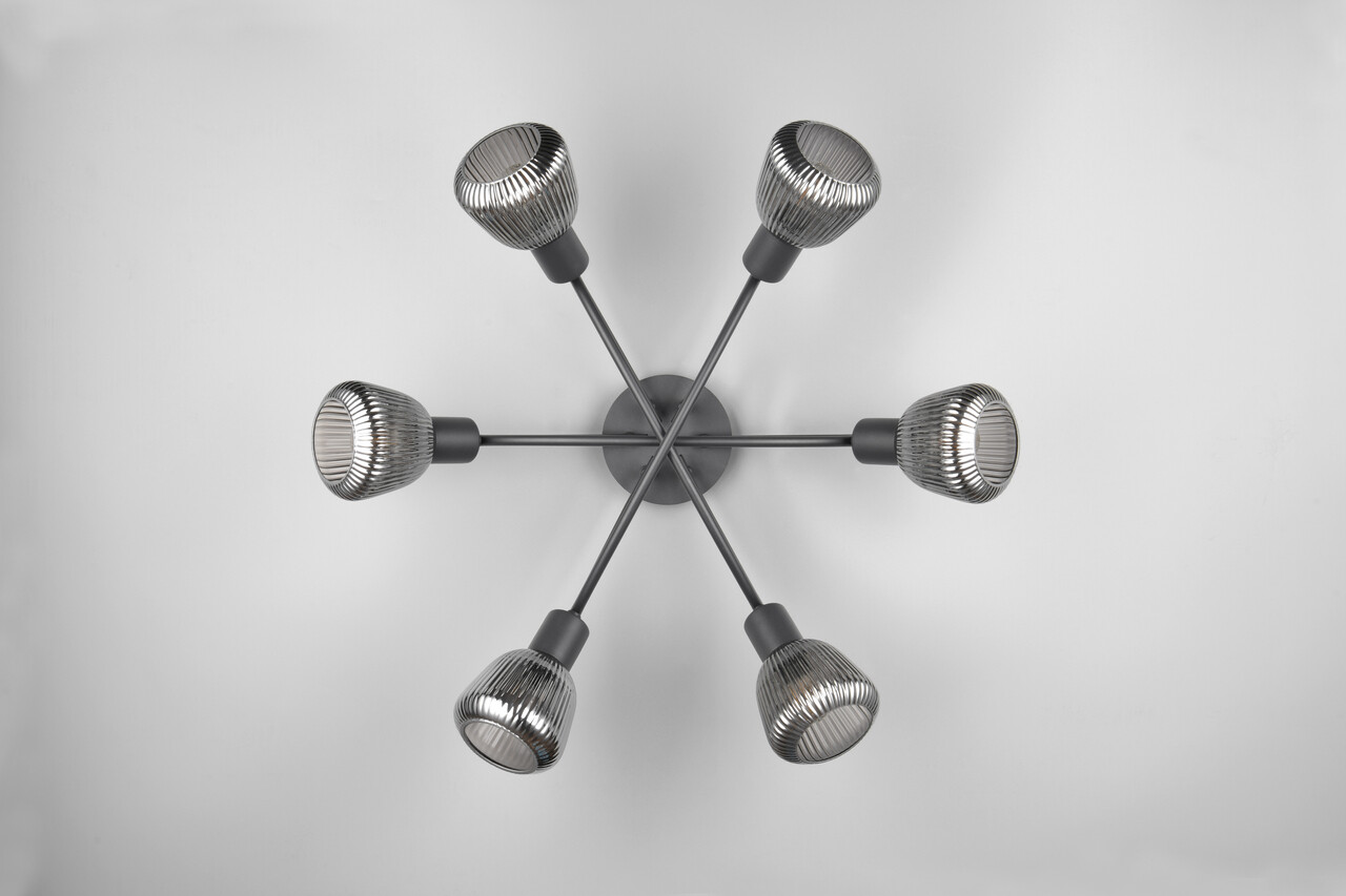 Plafoniera Tarifa, TRIO, 59.5x10.5x25 cm, 10W, 6x E14, metal, negru mat/argintiu