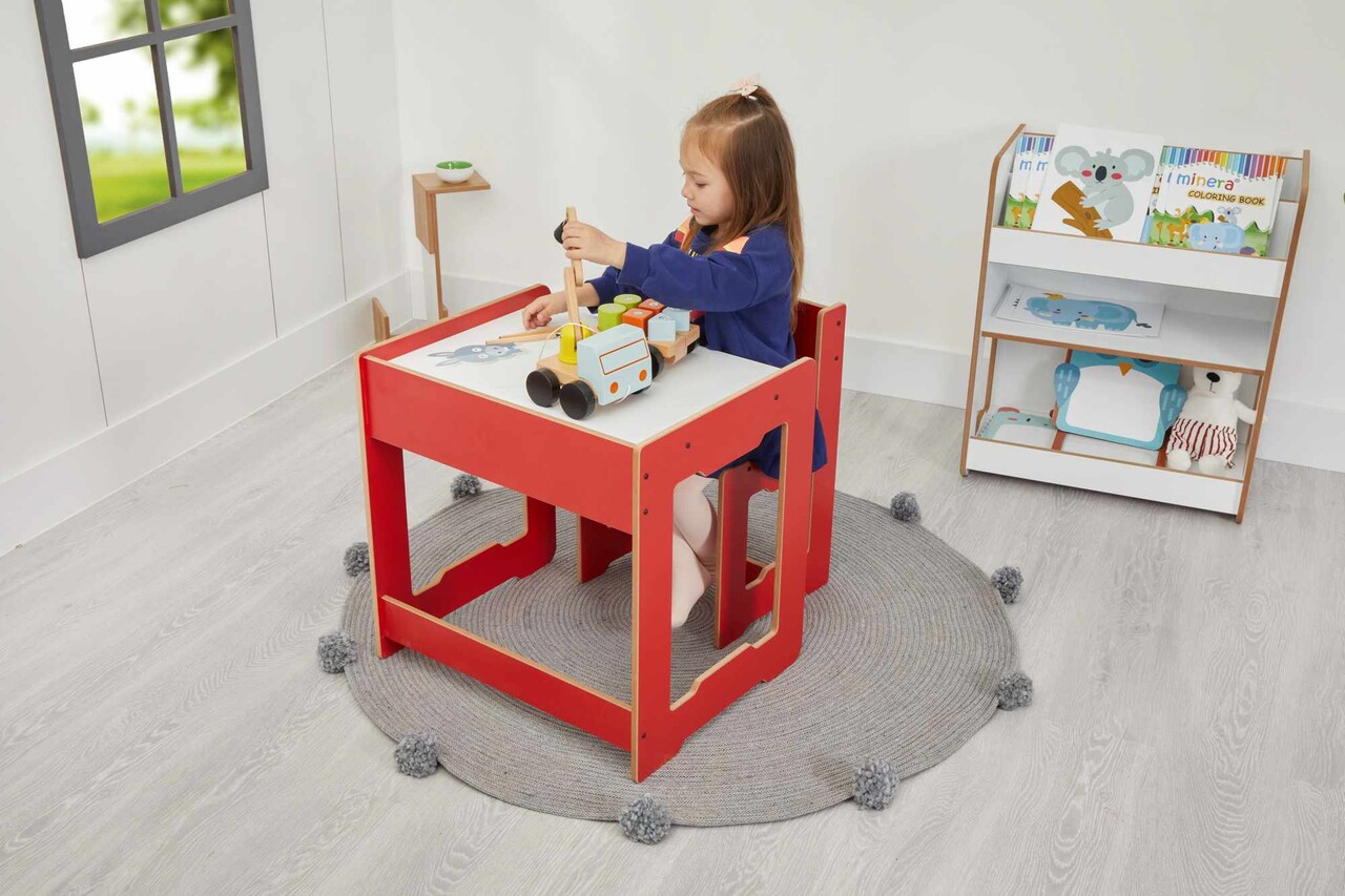 Set masa si scaun pentru copii, Hanah Home, Seagull, Rosu/Alb - view 4