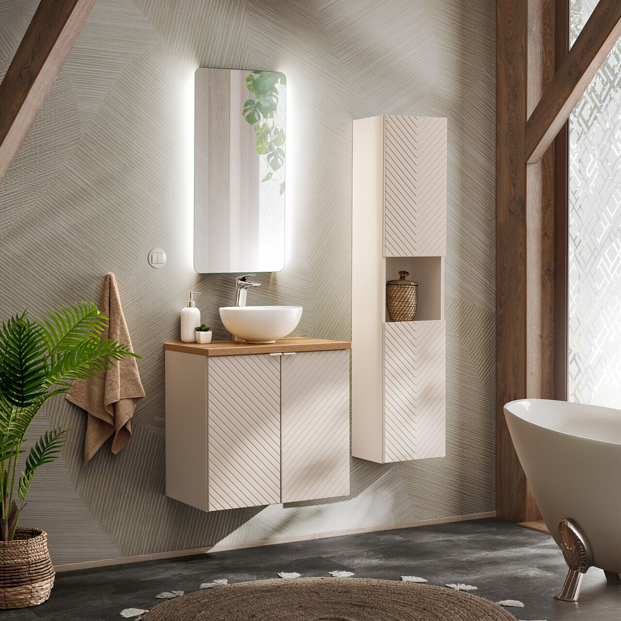 Dulap inalt cu usi, cu fixare pe perete, Viva Cashmere, Comad, 30x25x140 cm, MDF/PAL laminat, casmir mat — imaginea 7