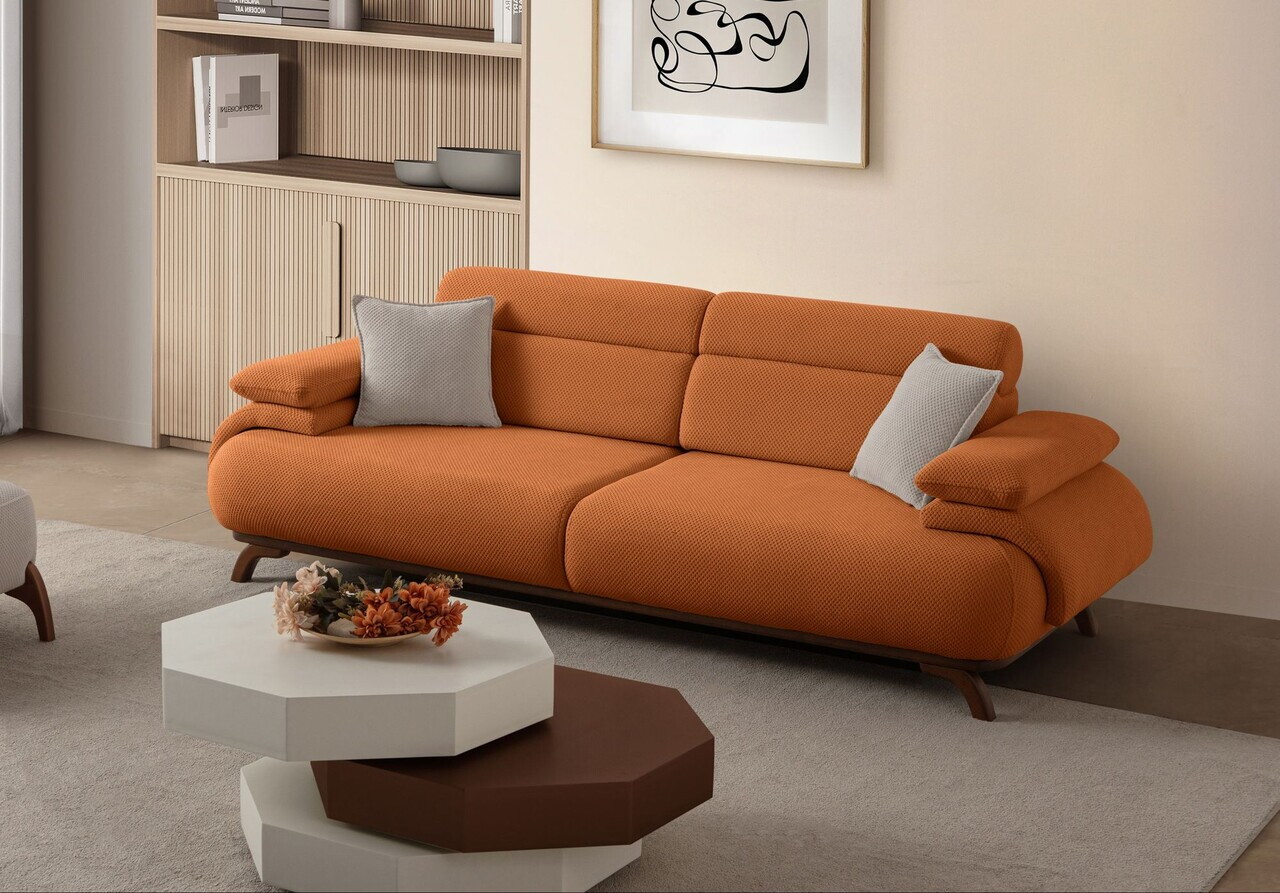 Canapea 3 locuri, Atelier del Sofa, 752EST1154, Lemn de carpen/PAL melaminat, Caramiziu