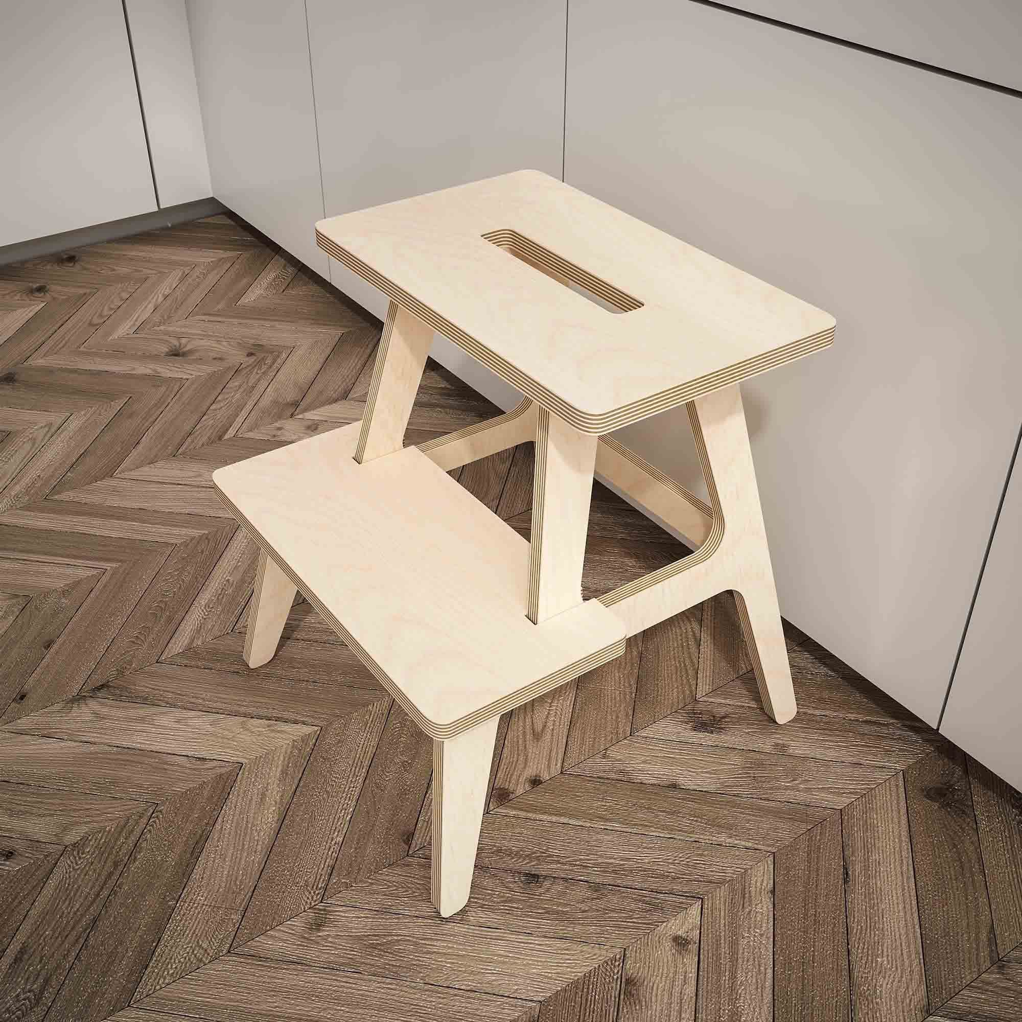 Scaun treptat, Hanah Home, CPT3001-47, 43x47x44 cm, 100% PLACAJ DE CARPEN, Natural