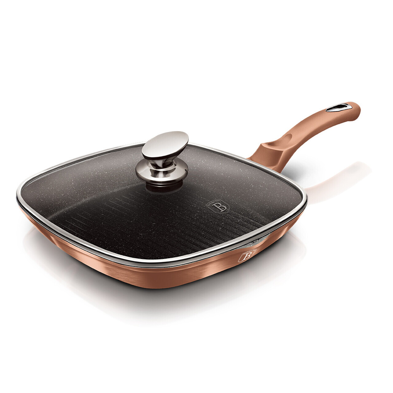 Tigaie grill cu capac Berlinger Haus, Rose Gold, 28 cm, 2.1 L, aluminiu forjat, roz - imagine 8