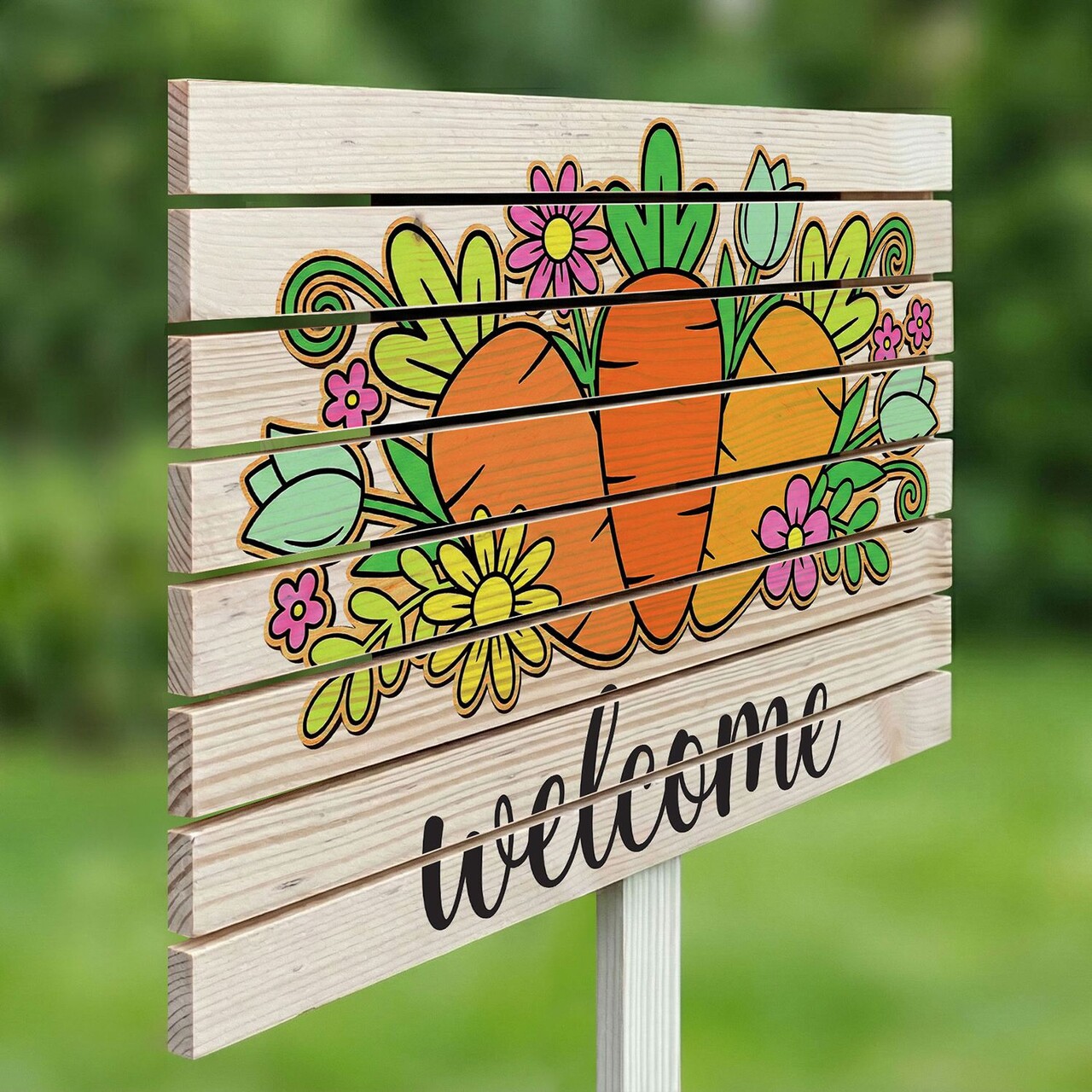 Semn de curte, Carrots &amp; Blooms, 58x38 cm, Multicolor - imagine 2