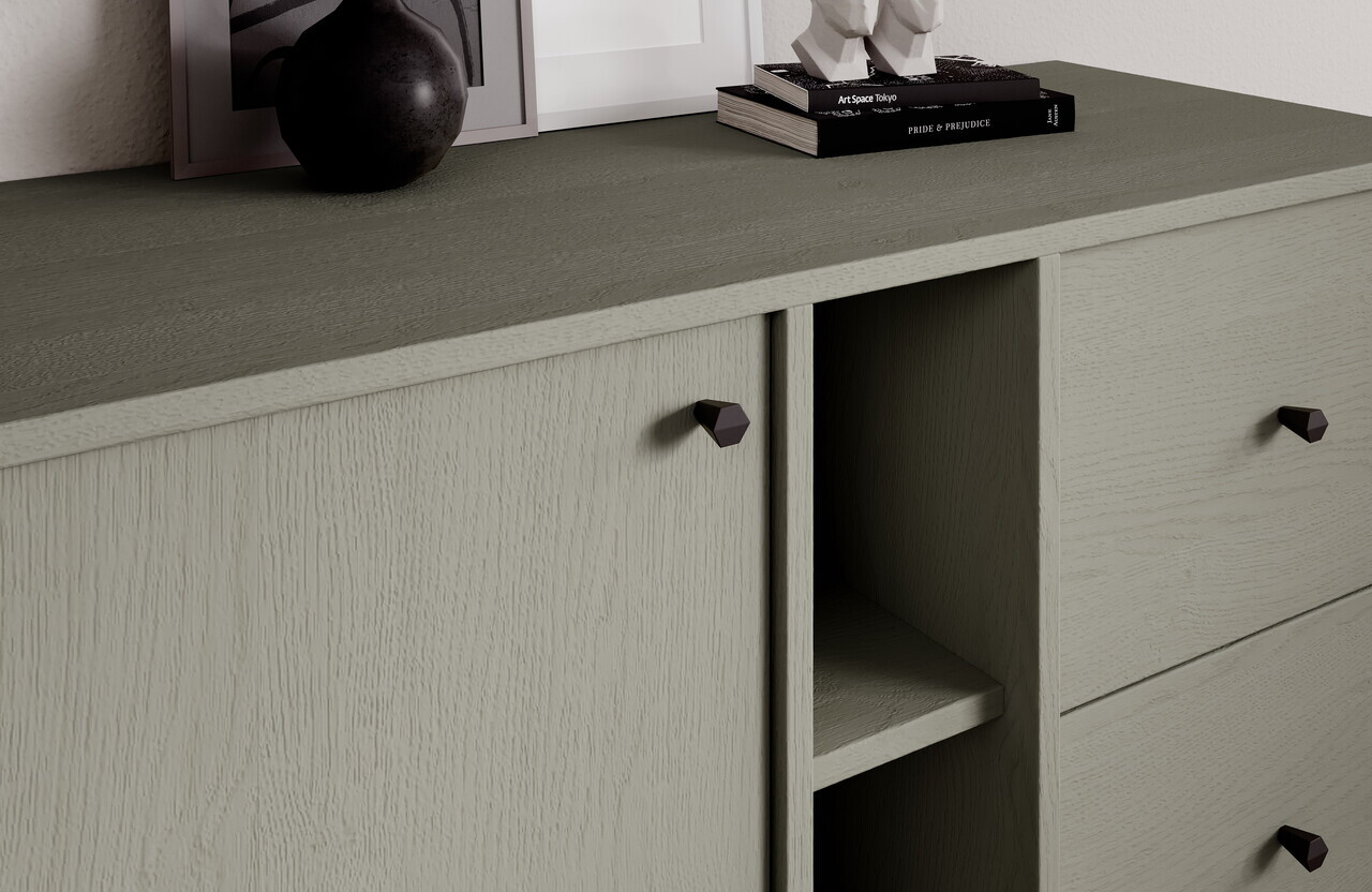 Comoda ADRK, Tili 1D 3S 3P, 100.2x40.8x95 cm, PAL laminat, verde eucalipt — imaginea 5