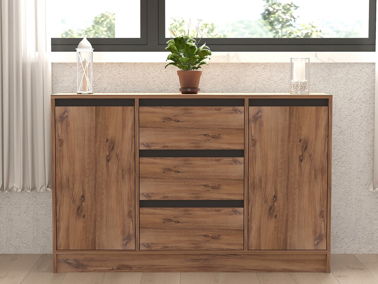 Consola, Puqa Design, Karal, 140x90x40 cm, PAL, Pin Atlantic / Antracit - 2 | YEO