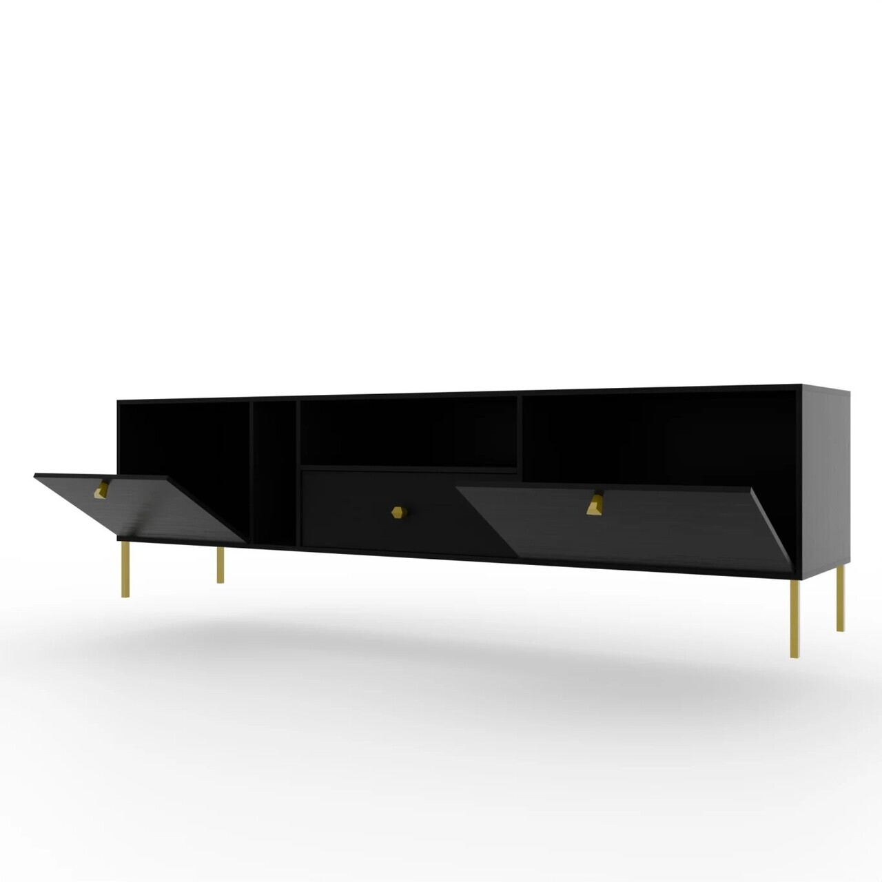 Comoda TV ADRK, Tili 2D 1S, 180x40.8x50 cm, PAL laminat, negru — imaginea 4