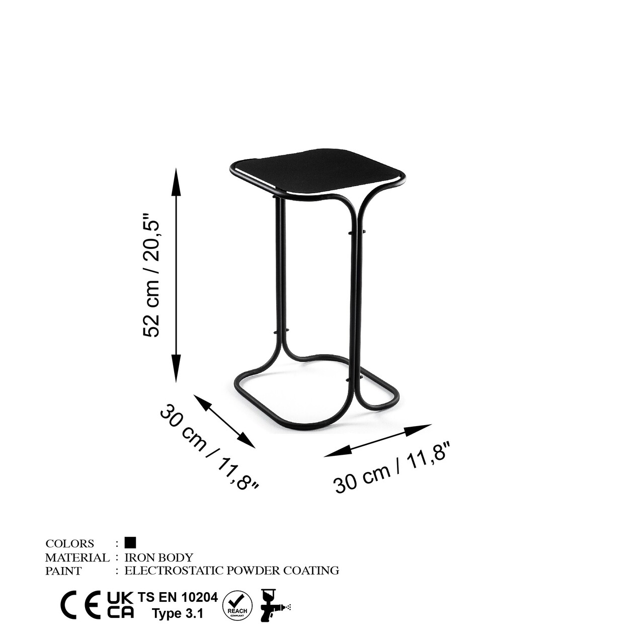 Masuta de cafea, Cerritos, Shb-001, 30x52x30 cm, Metal, Negru
