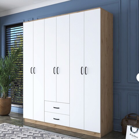 Dulap pentru haine, Rani, BA113, 180x210x51.5 cm, PAL, Nuc / Alb mezoni.ro