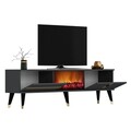Comoda TV, Olivia, Vania Fireplace, 150x50x29.6 cm, PAL , Antracit / Aur
