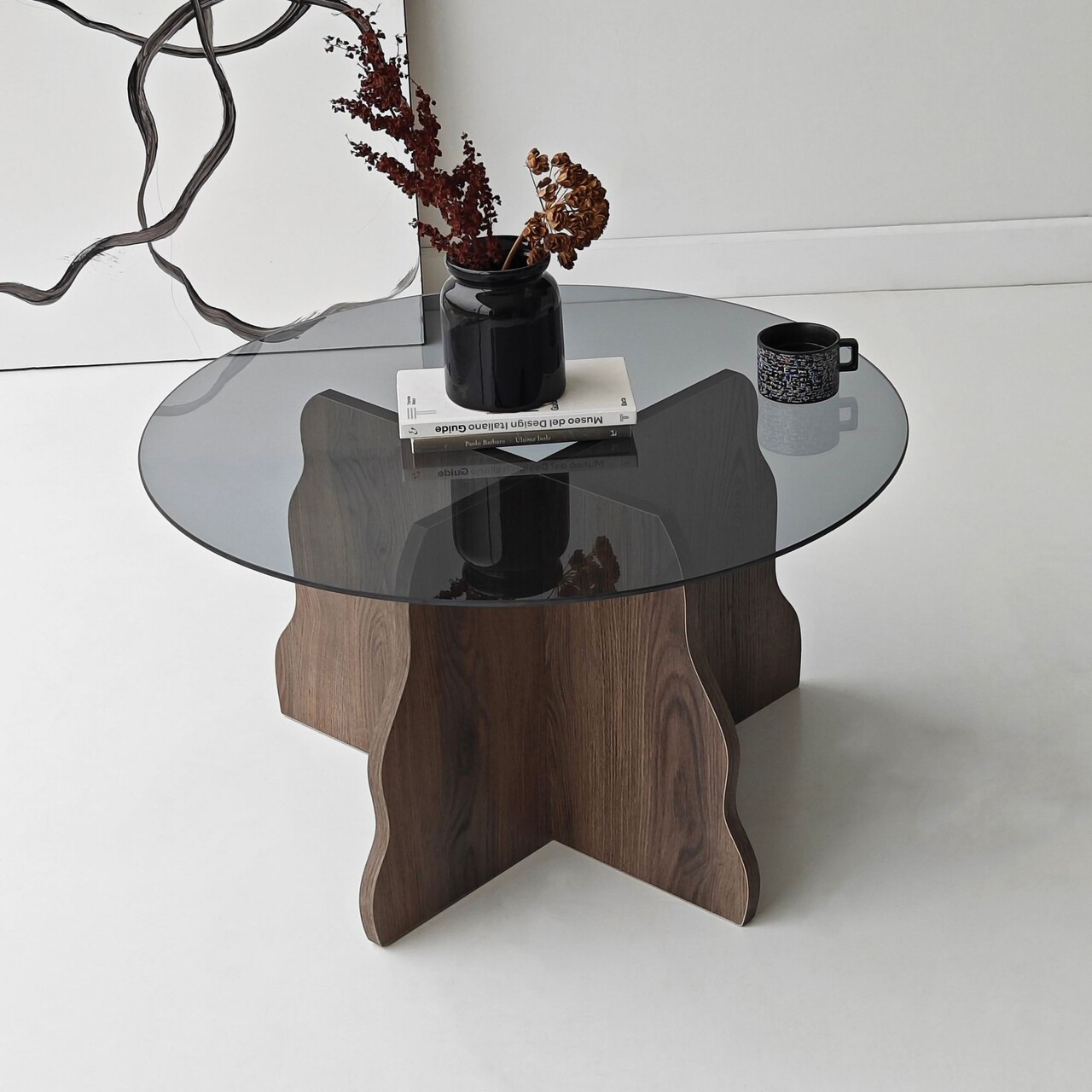Masuta de cafea, Hanah Home, Butterfly, 75x40x75 cm, Nuc / Fume - view 3