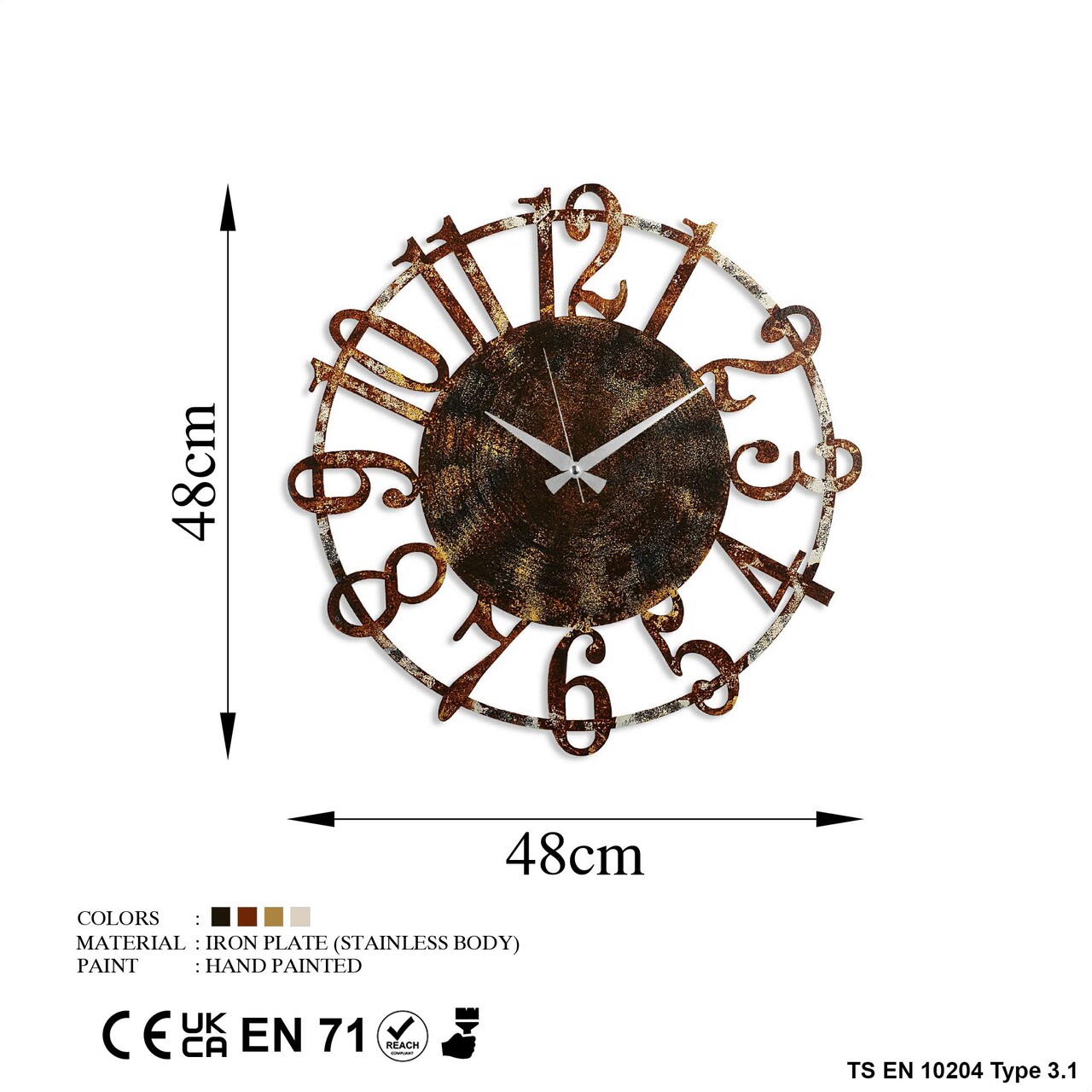 Ceas de perete, Metal Wall Clock 15, Metal, ø48 cm, Multicolor