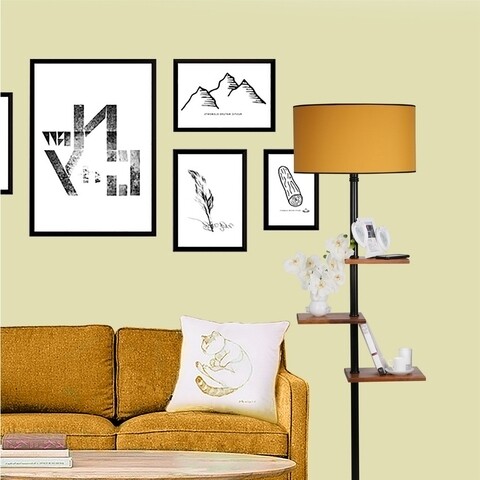 Lampadar cu 3 rafturi, Luin, 8270-9, E27, 60 W, metal/lemn/textil 8270-9