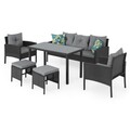 Set mobilier pentru gradina/terasa, Clary, 6 piese, otel/fibre sintetice, negru/gri