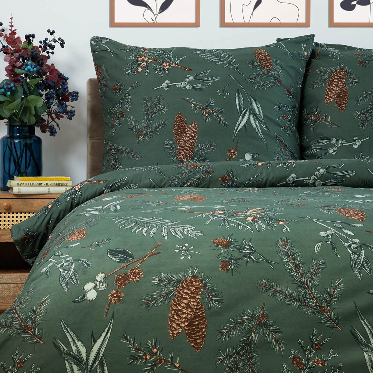 Lenjerie de pat dubla Foret, Homla, 3 piese, 160x200 cm, microfibra din poliester, verde