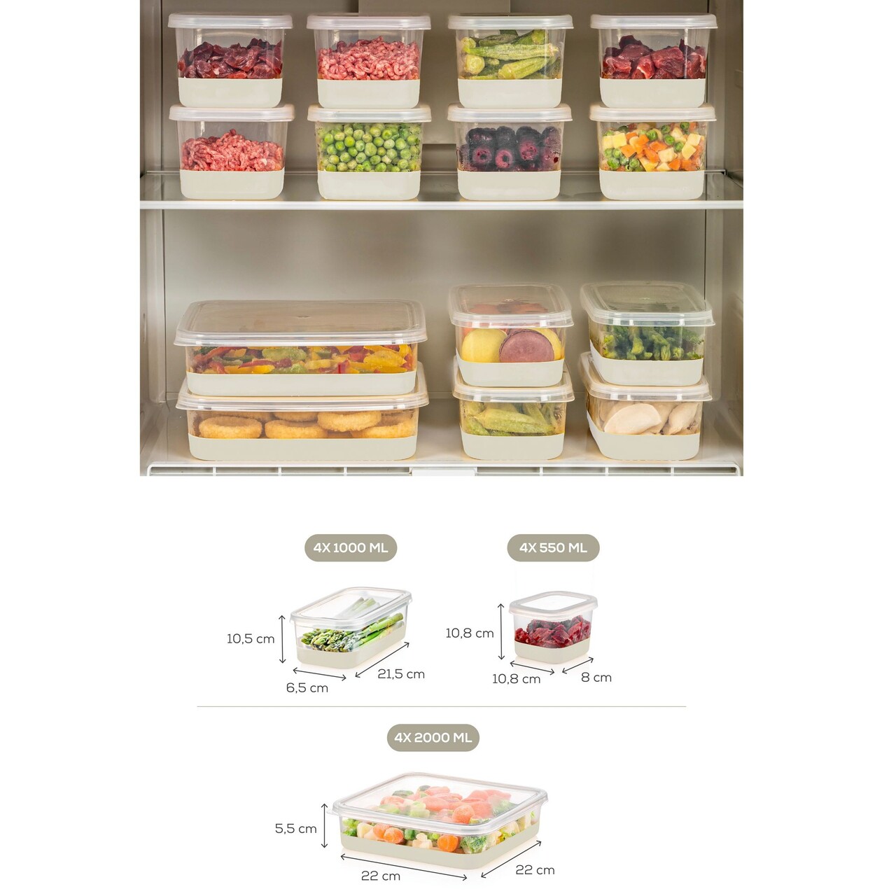 Set organizatoare frigider, Hermia, 964FRM3434, Dimensiune: 10,5 x 21,5 x 6,5 cm / 1000 ml (4 bucăți) , Gri - imagine 6