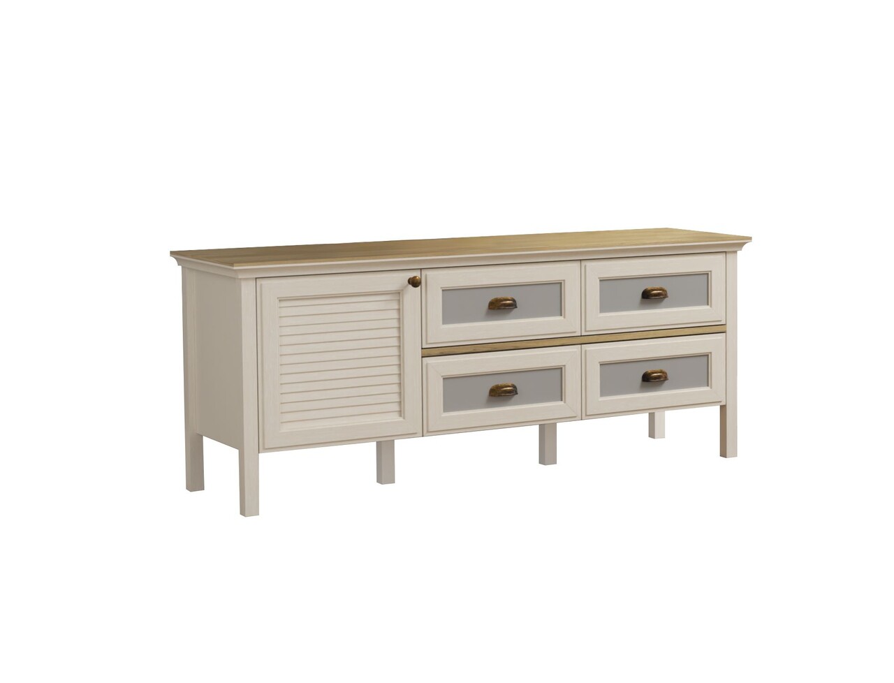 Comoda TV, Hanah Home, FRN-21012, 149.6x61.6x44.2 cm, PAL, Crem / Stejar / Gri