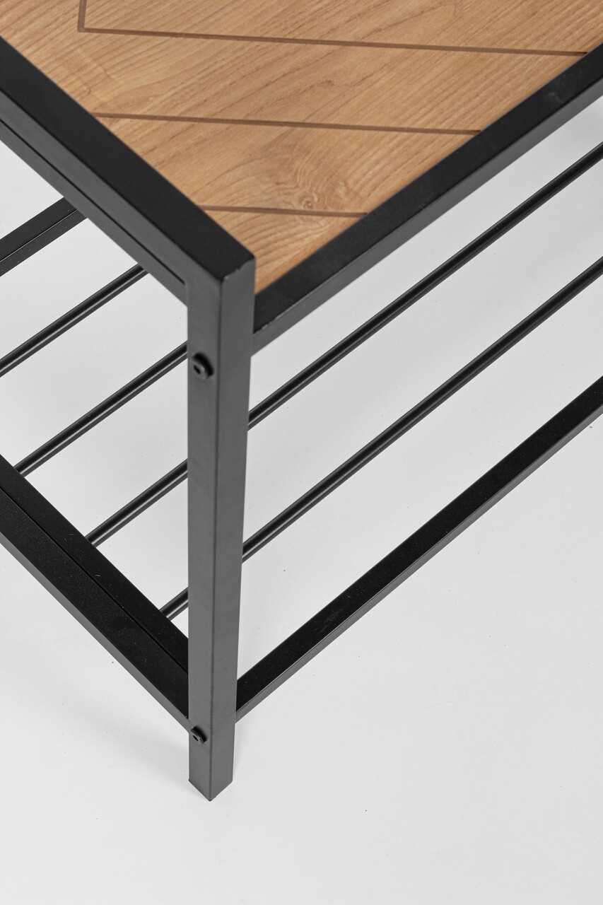 Cuier cu pantofar Haldor, Bizzotto, 64.5x37.5x180 cm, otel/MDF, negru/natural