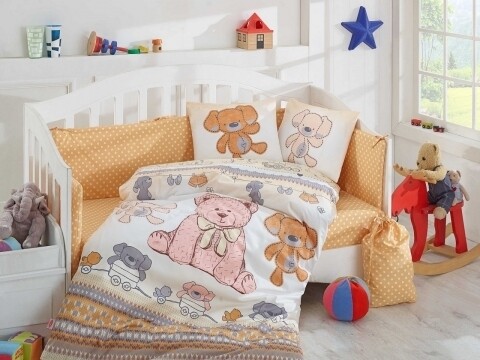 Lenjerie de pat pentru copii, 4 piese, 100% bumbac poplin, Hobby, Tombik, galben