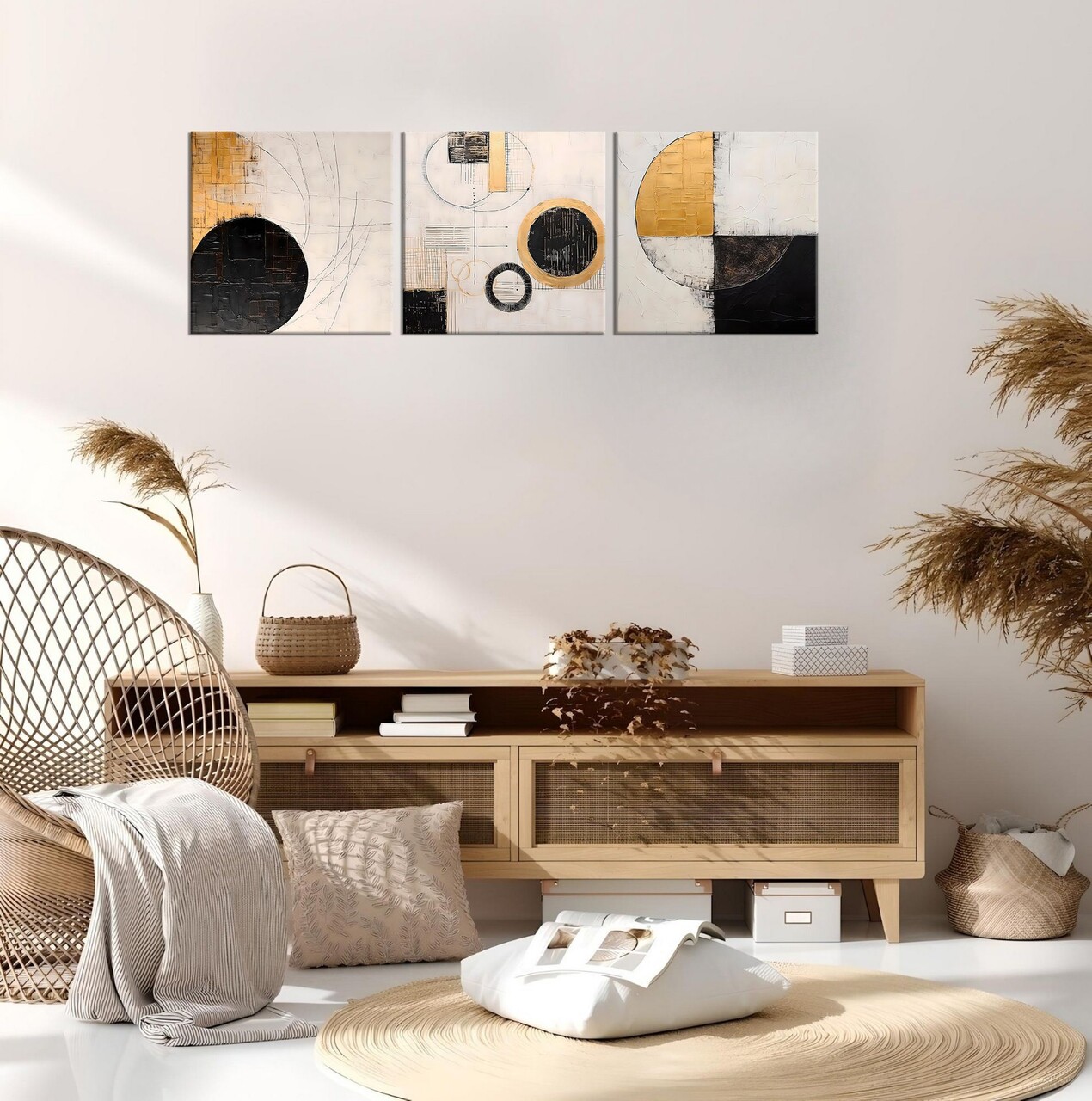 Set 3 tablouri decorative, FAH14, Cadru: 100% LEMN (Grosime: 2 cm), Aur/Negru - view 3