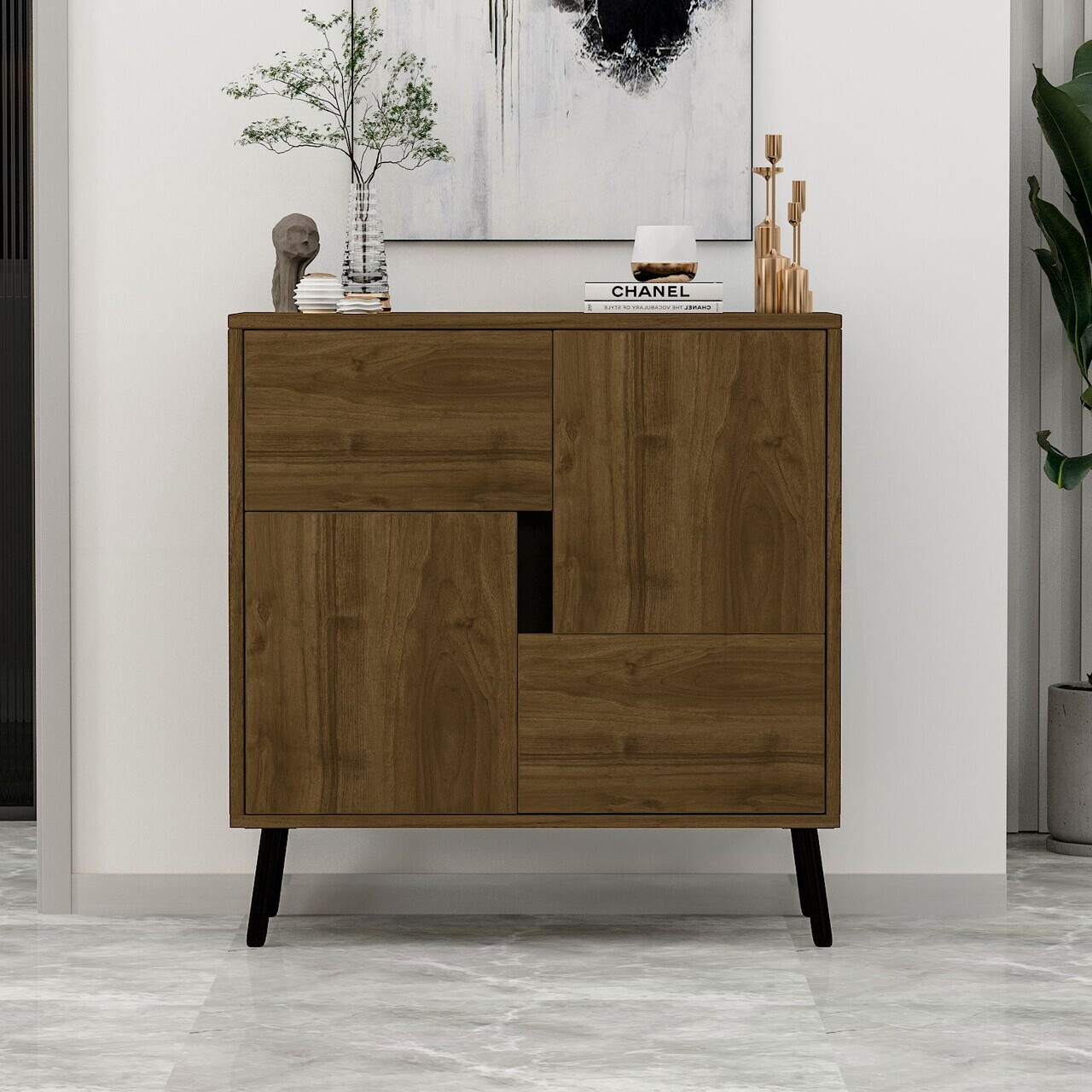 Dulap multifunctional, Hanah Home, Darien, 76.5x79.5x35 cm, PAL, Nuc Istanbul / Lemn negru — imaginea 2