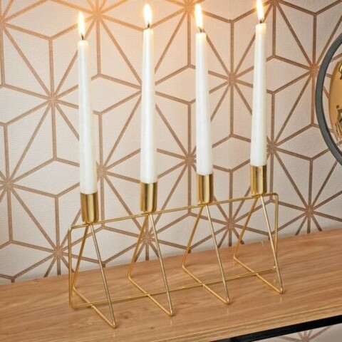 Suport pentru lumanari Geometric, 30x13.5x15 cm, metal, auriu