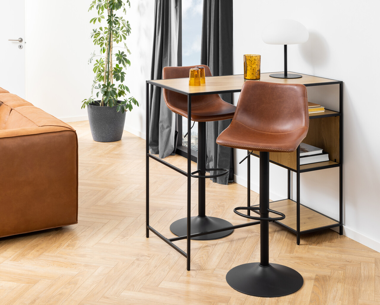 Scaun de bar Oregon, Actona, 47x51x110 cm, rotativ, piele ecologica/otel, brandy - view 5