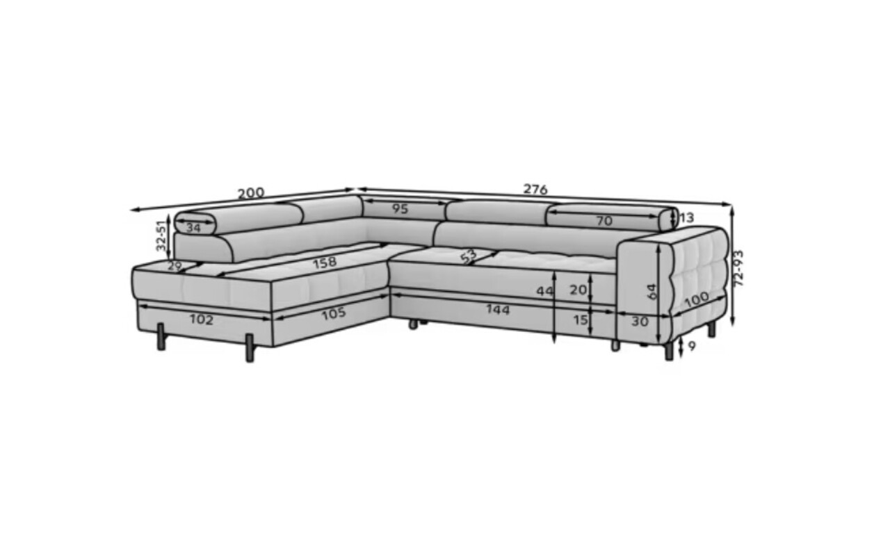Coltar extensibil stanga 5 locuri ELTAP, LT-05PA, Ferucce, 276x200x93 cm, lemn/poliester, gri deschis
