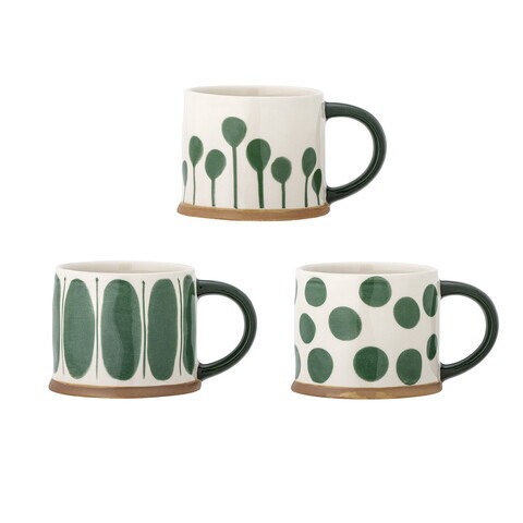 Set 3 cani, Bloomingville, Linora, 11x8.5 cm, 450 ml, ceramica, verde
