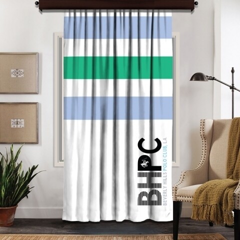 Draperie Beverly Hills Polo Club, Crt 07-6, 140x260, 100% poliester, alb/verde/albastru