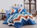 Lenjerie de pat pentru o persoana, 3 piese, amestec bumbac, Nazenin Home, Kendy Blue, alb/albastru/portocaliu