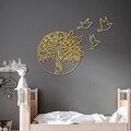 Decoratiune de perete, Tree And Birds 4, Metal, Dimensiune: 61 x 56 cm, Auriu