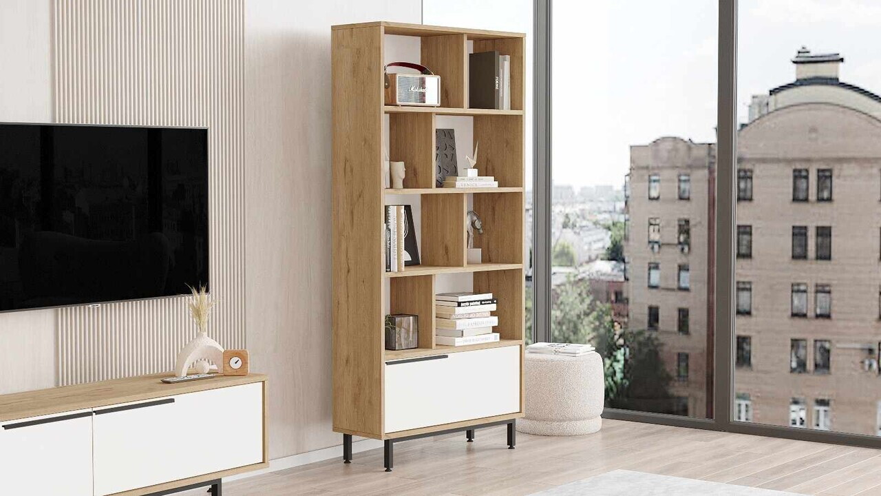 Corp biblioteca, Hanah Home, Boh4-Sw, 83.9x163.6x29.5 cm, PAL, Natural/Alb — imaginea 3