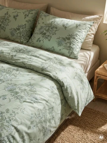 Lenjerie de pat dubla Floral Paisley, Homla, 160x200 cm, 3 piese, bumbac, verde