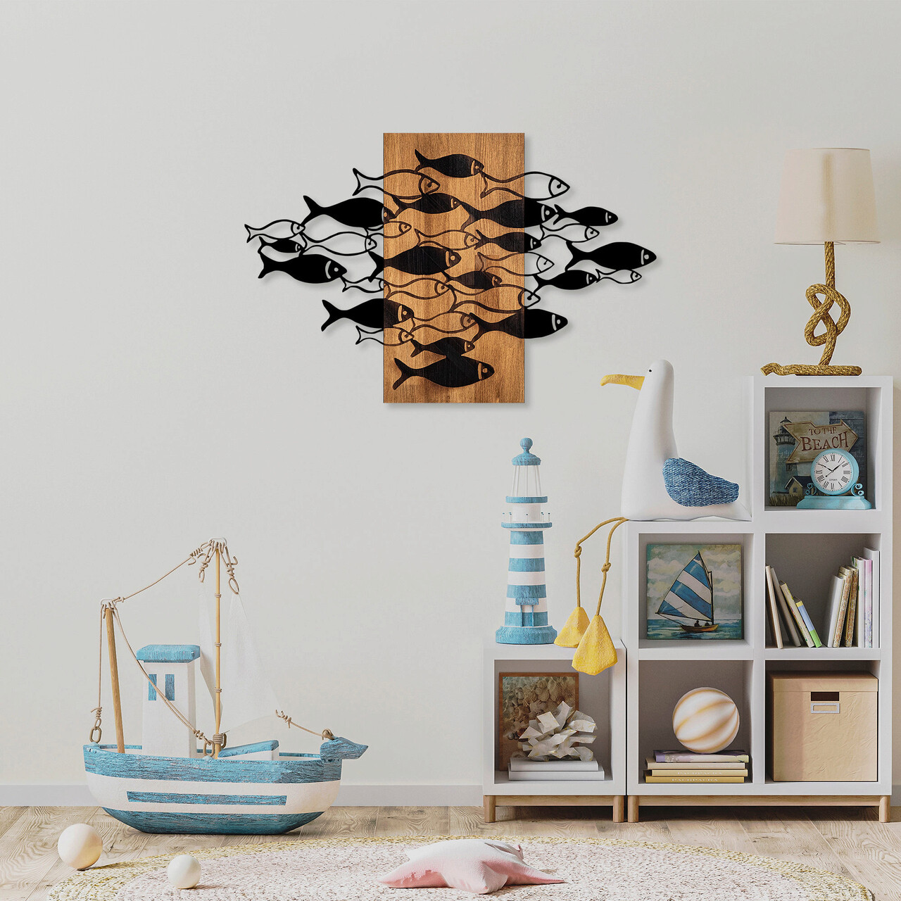 Decoratiune de perete, Shoal, 50% lemn/50% metal, Dimensiune: 88 x 58 cm, Nuc / Negru - 2 | YEO