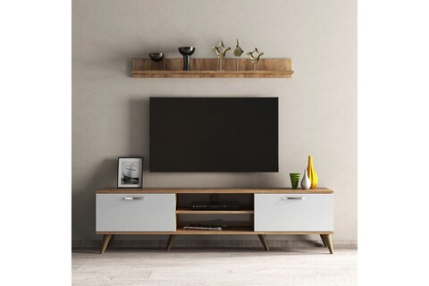 Comoda tv, tanmob, tvu0103, 180x48x35 cm, pal , alb/pin atlantic