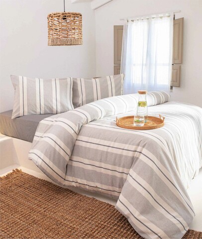 Lenjerie de pat pentru o persoana, Viento – Grey, Dark Blue, Elliott, 50% bumbac / 50% poliester -50