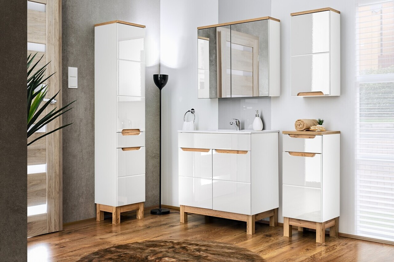 Cabinet cu oglinda si 2 usi, Bali White, Comad, 80x20x70 cm, PAL laminat, alb mat — imaginea 2