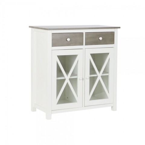 Comoda, dkd home décor, 80 x 40 x 85 cm, lemn de plop/sticla, alb/gri