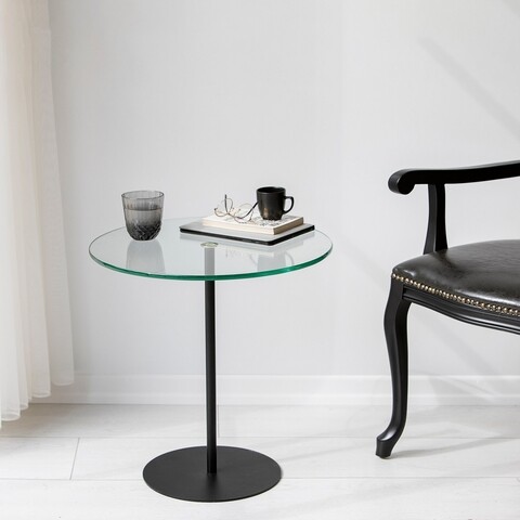 Masa de colt, Neostill, Chill-Out, 50 x 50 x 50 cm, sticla temperata/metal, negru Chill-Out