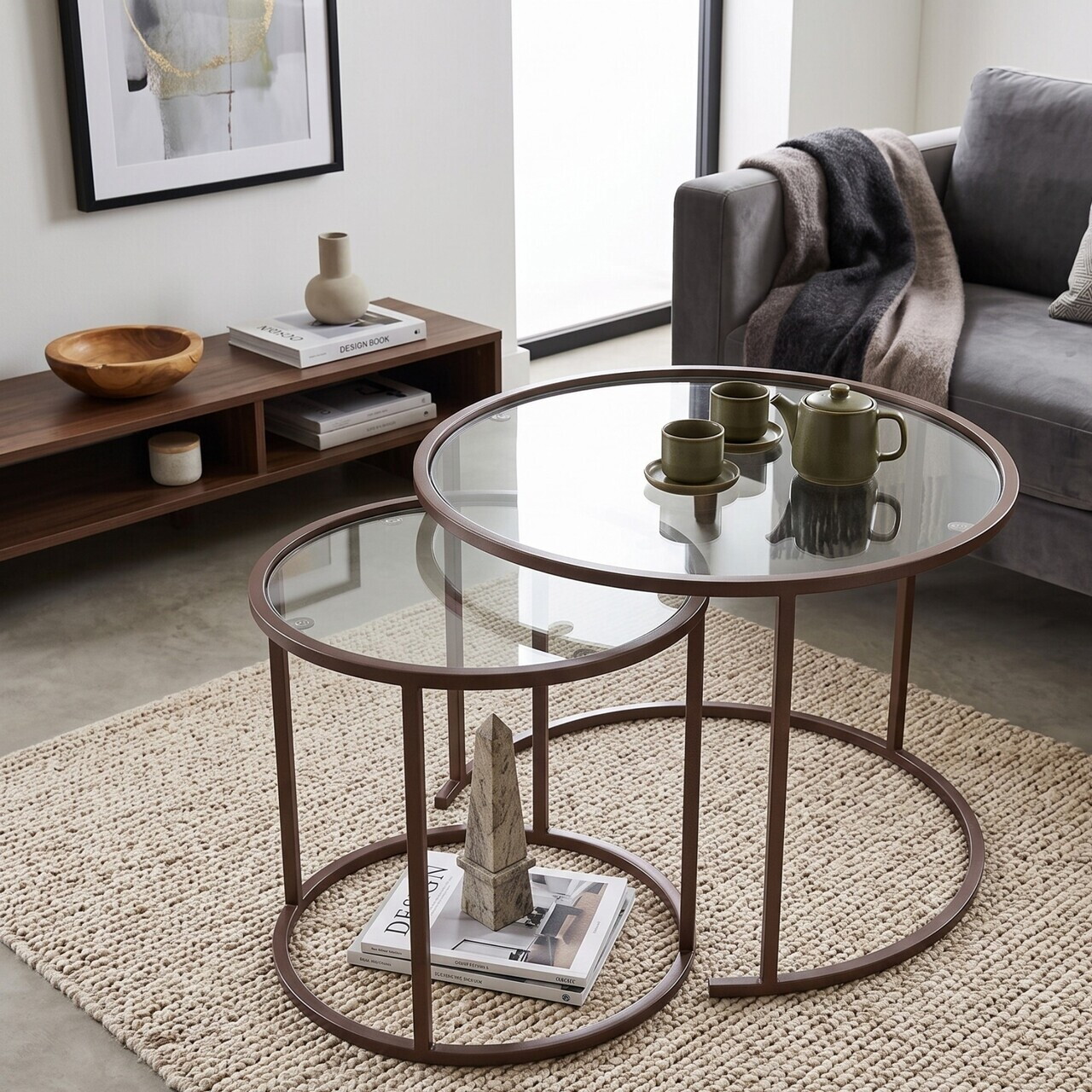 Set masute de cafea, Hanah Home, Brown-Trs-60-42-Nrd-Srk, Maro — imaginea 2