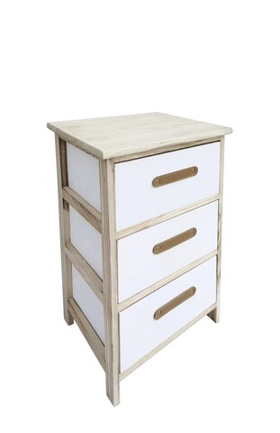 Comoda cu 3 sertare Reka, Bizzotto, 40x29x58 cm, lemn de paulownia/placaj, alb/natural