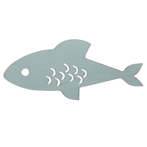 Decoratiune de perete outdoor shark, 36.2 x 15.8 cm, metal, albastru deschis