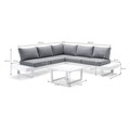 Set coltar pentru exterior, 4 piese Alora, 235x235x65 cm, aluminiu/poliester, alb/gri