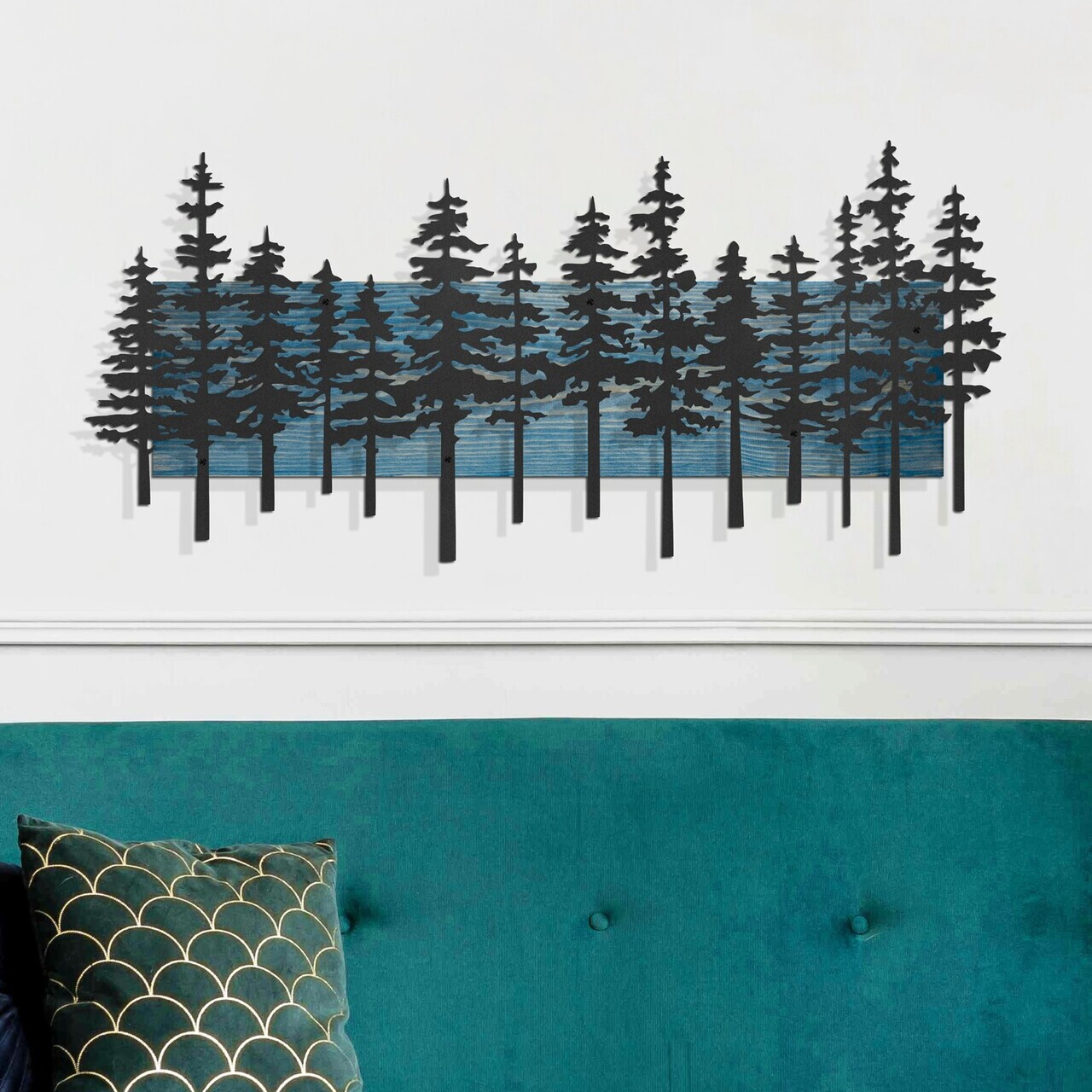 Decoratiune de perete, Nordic Pine, Cadru: Lemn (Grosime: 2 cm), Albastru/Negru — imaginea 3