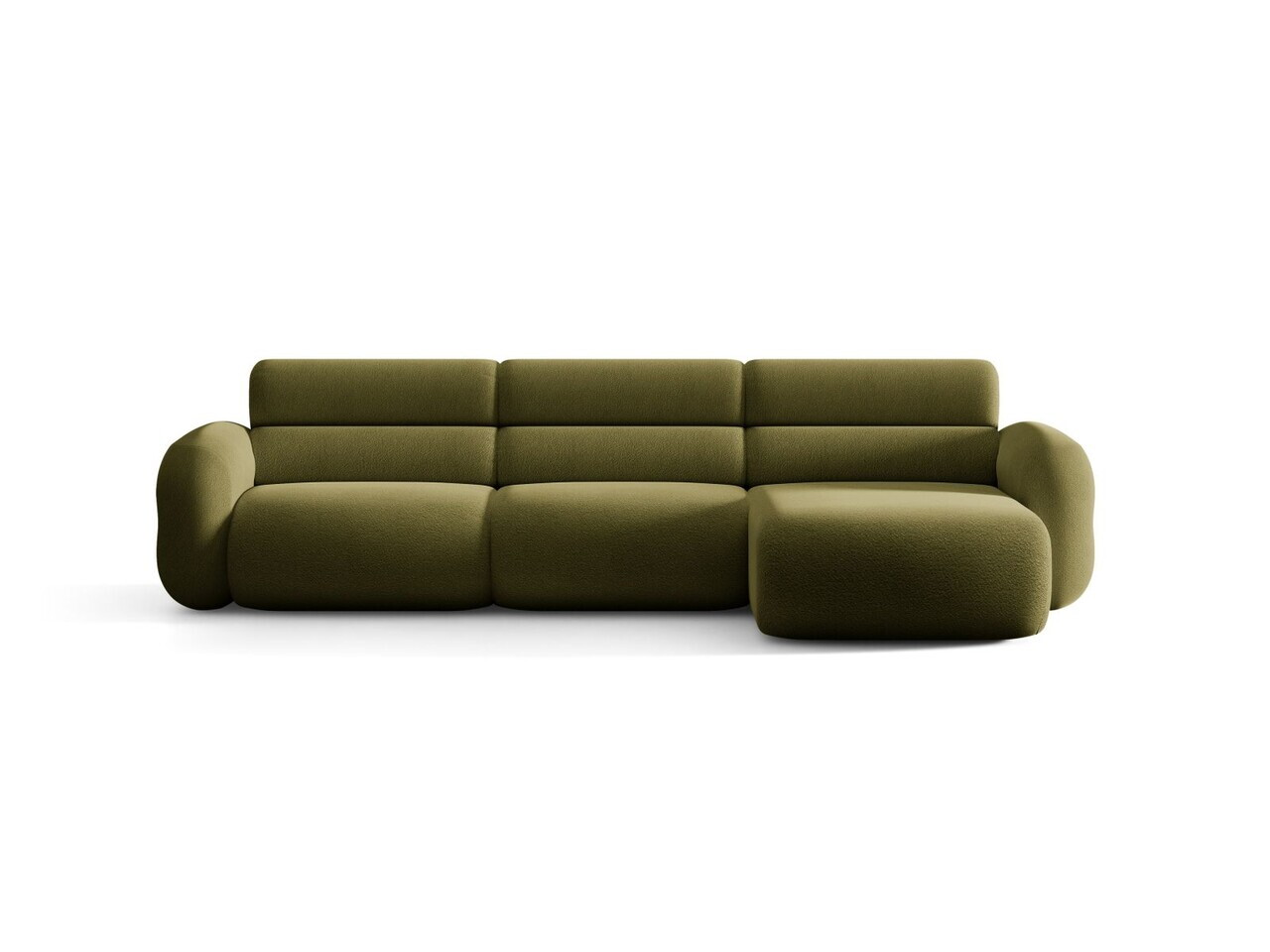 Coltar dreapta 4 locuri, Neo, Micadoni Home, 305x165x83 cm, tesatura Boucle, verde oliv inchis